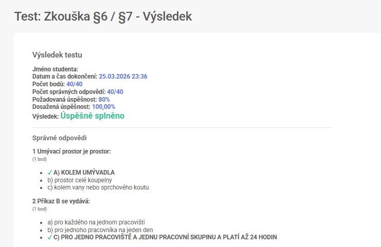 Ukázka výsledku zkoušky NV č. 194/2022 Sb.